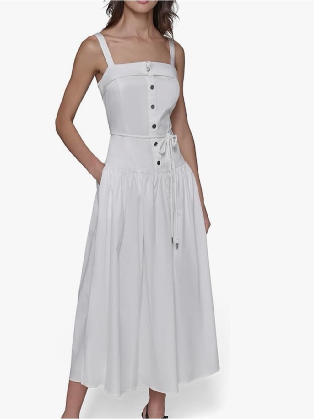 NWT KARL LAGERFELD sz14 Women's White Cotton Rope Belt Sleeveless Maxi Dress…
